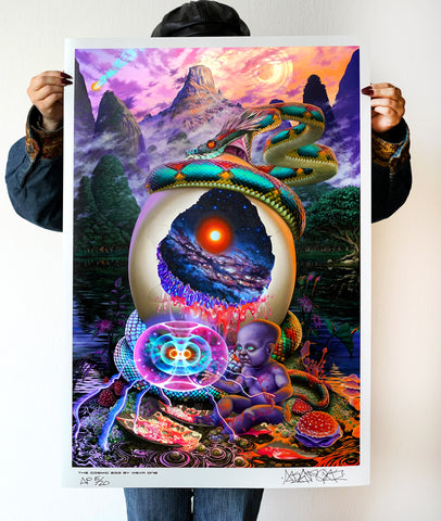 Sky Dragon & The Cosmic Egg Embossed Holo Print by Mear One