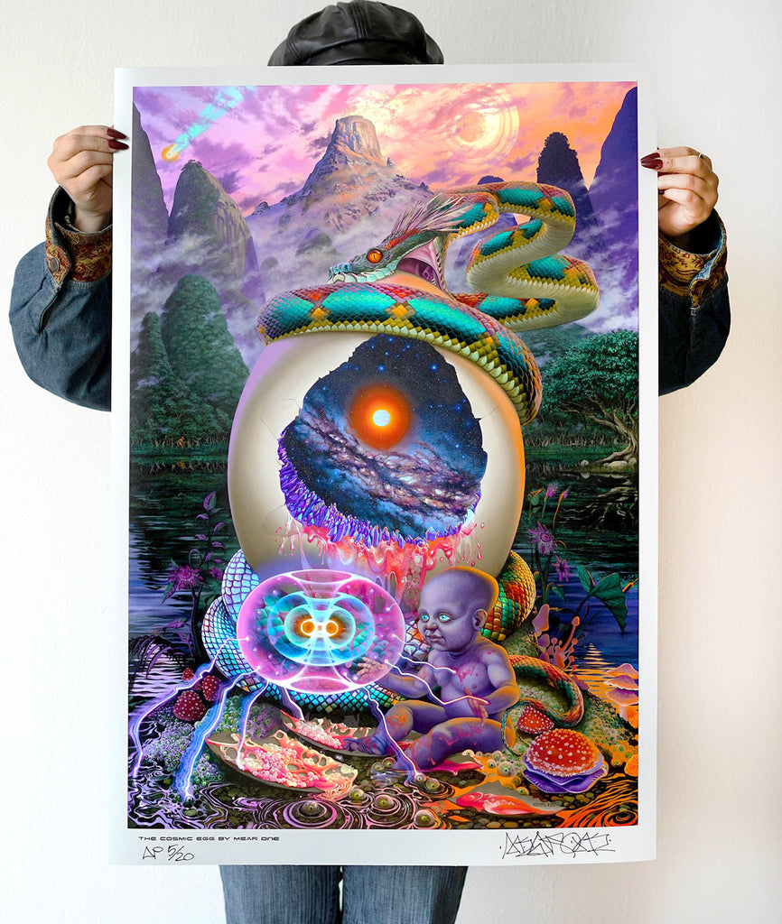 Sky Dragon & The Cosmic Egg Embossed Holo Print by Mear One