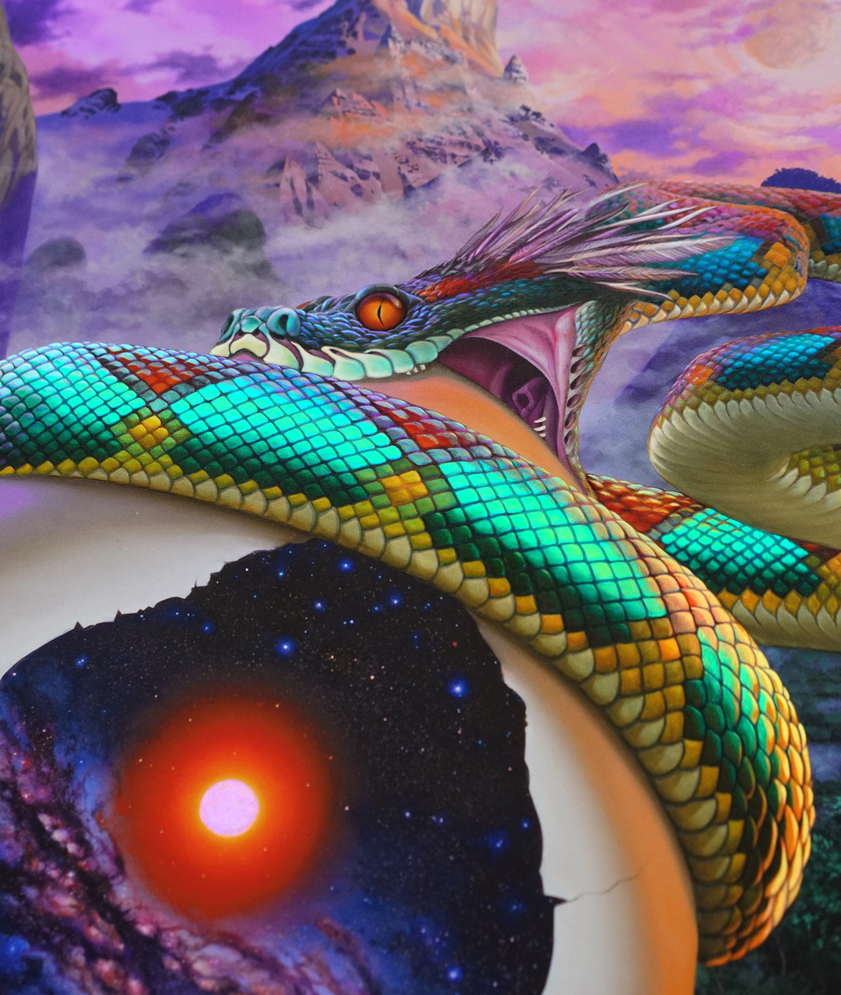 Sky Dragon & The Cosmic Egg Embossed Holo Print by Mear One