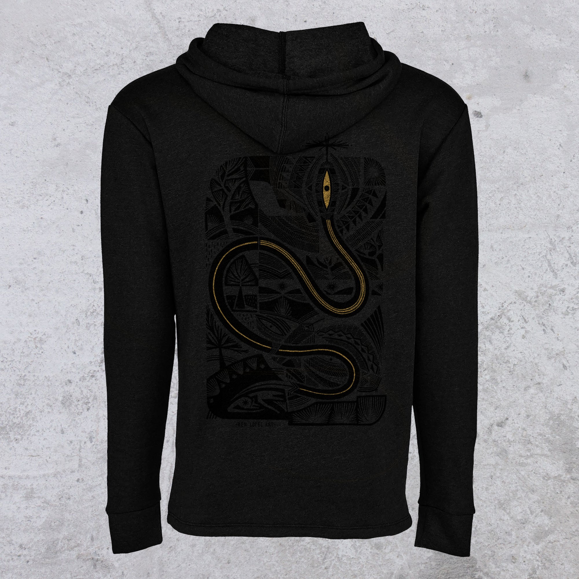 Metallic Gold Serpent Welted Pullover Hoodie by Ben Lopez