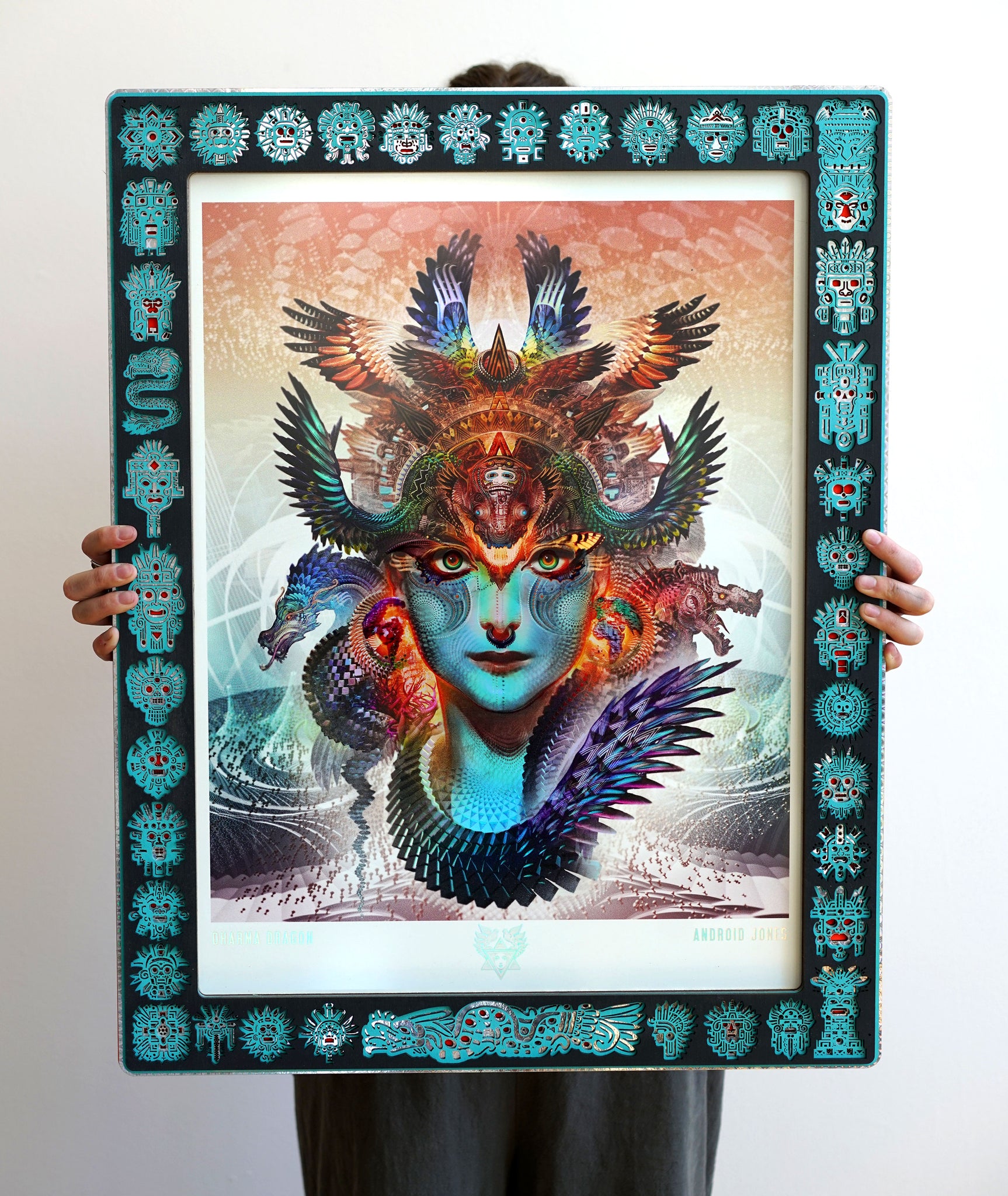 Dharma Dragon Holographic Print with Totem Lasercut Frame by Android Jones