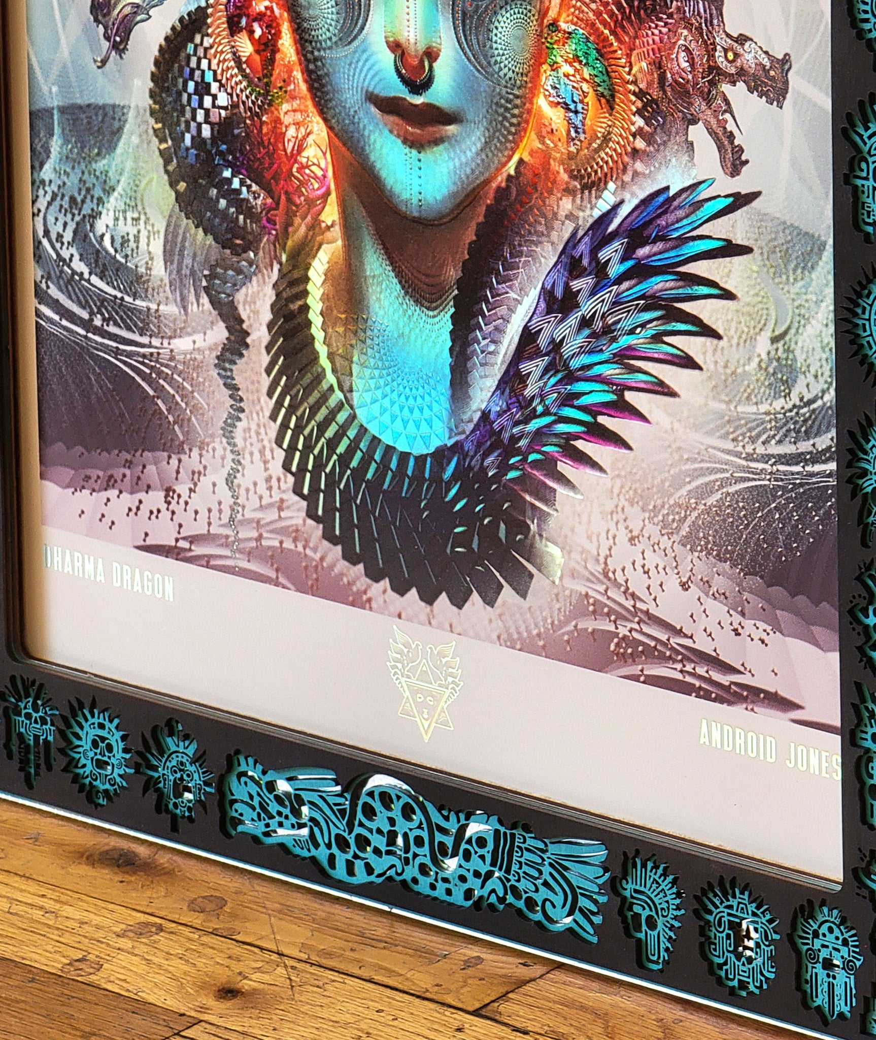 Dharma Dragon Holographic Print with Totem Lasercut Frame by Android Jones