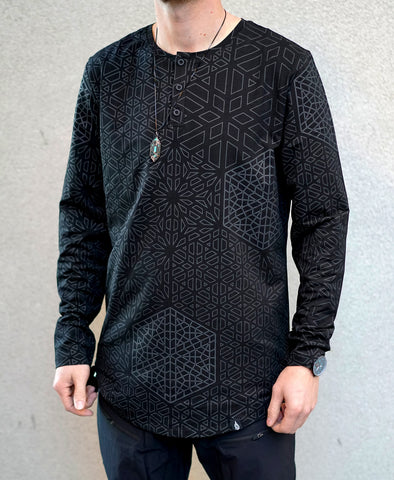 Black Hex Henley Screenprint Shirt by Corey Divine