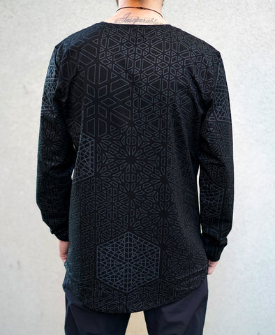 Black Hex Henley Screenprint Shirt by Corey Divine