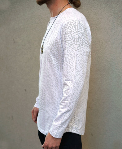 White Hex Henley Screenprint Shirt by Corey Divine