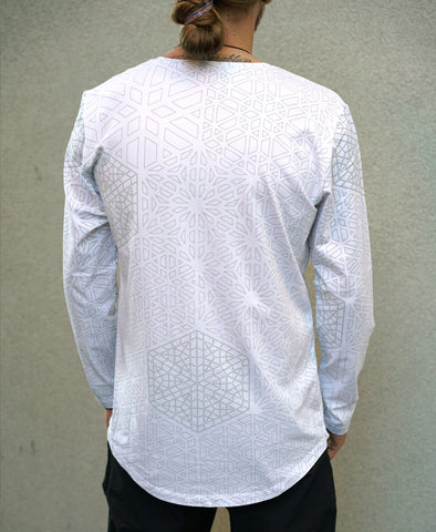 White Hex Henley Screenprint Shirt by Corey Divine