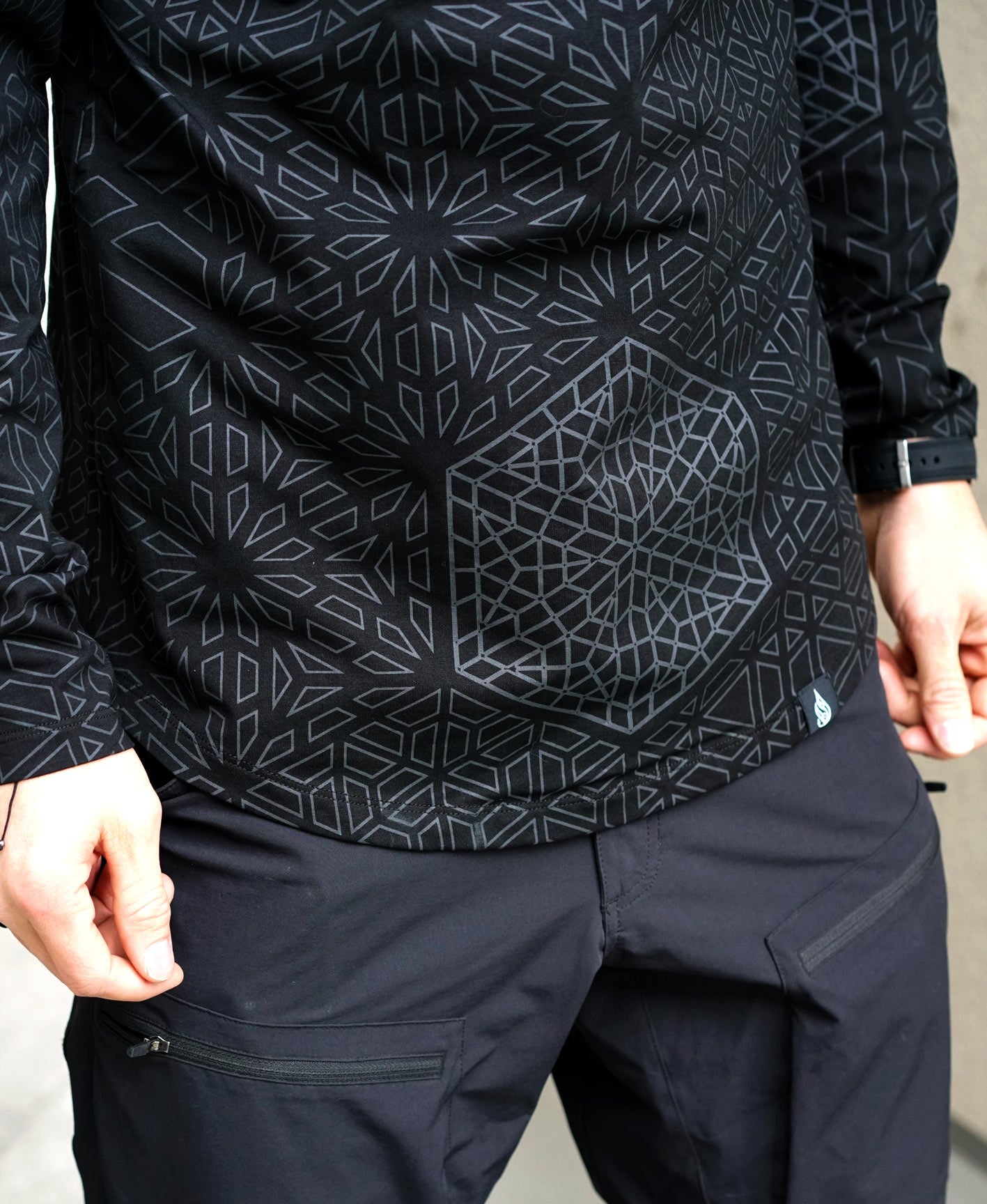 Black Hex Henley Screenprint Shirt by Corey Divine