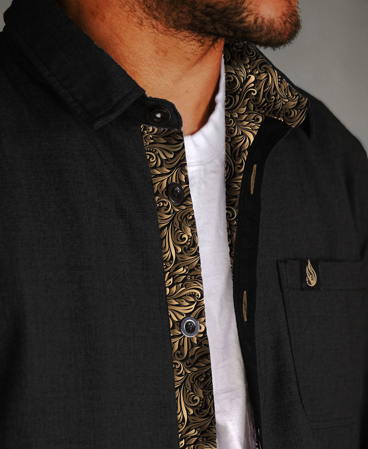 Golden Thread Lined Button Down Shirt by Threyda