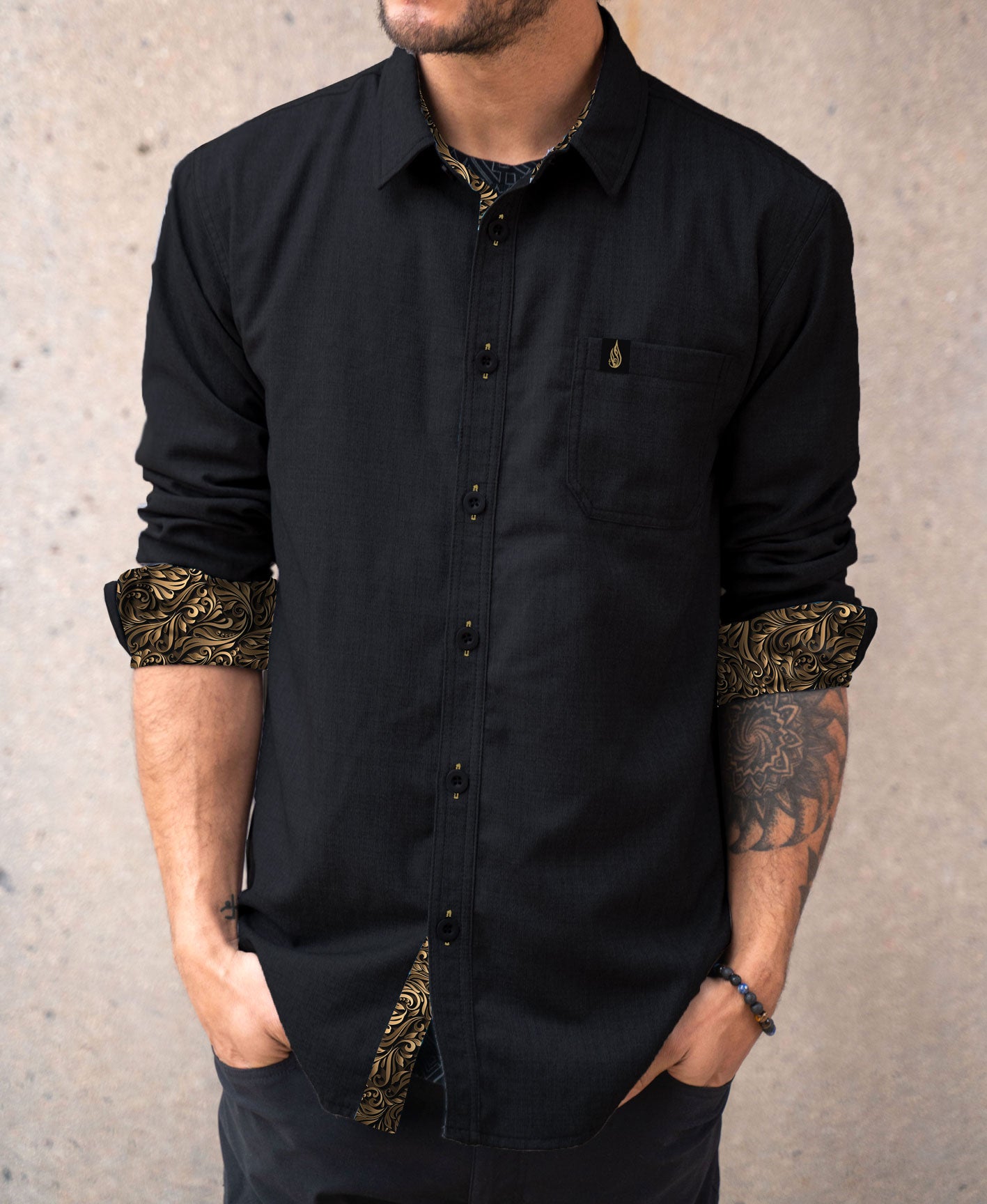 Golden Thread Lined Button Down Shirt by Threyda - Ships March