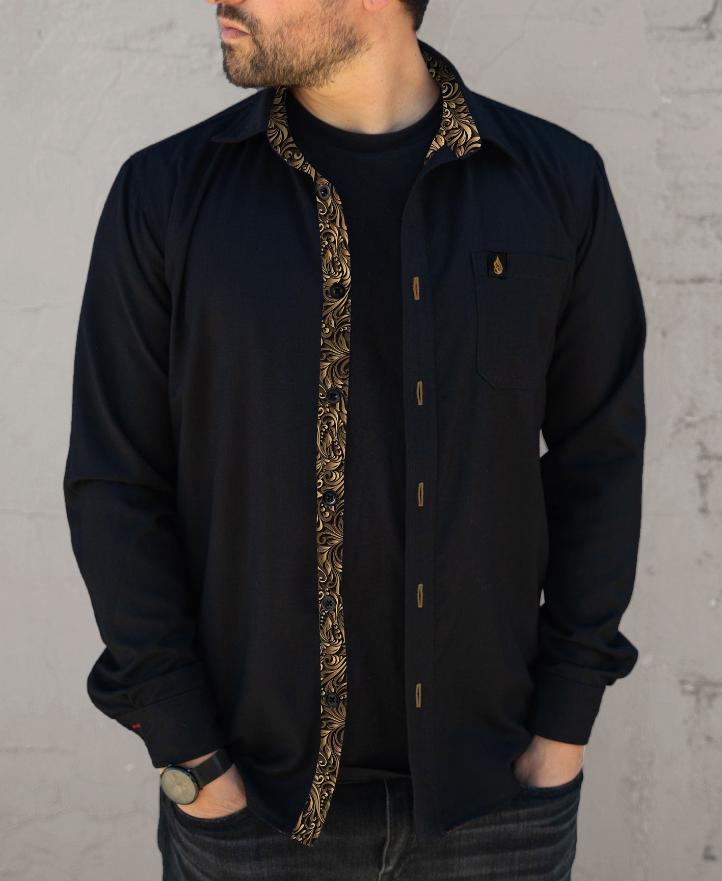 Golden Thread Lined Button Down Shirt by Threyda