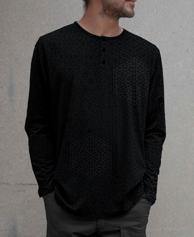 Black Hex Henley Screenprint Shirt by Corey Divine - Presale Ships September