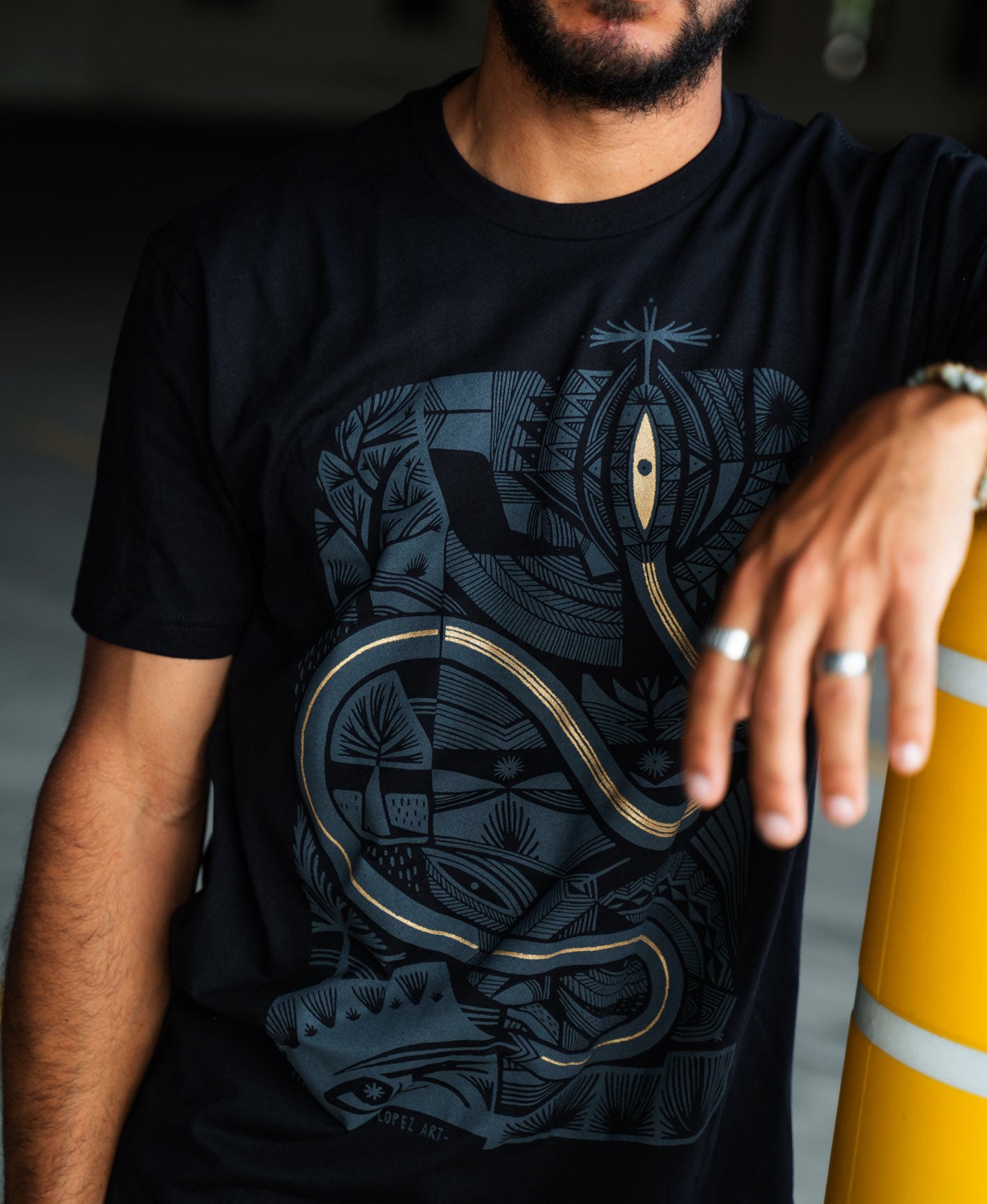 Metallic Gold Serpent Screenprint Tee by Ben Lopez