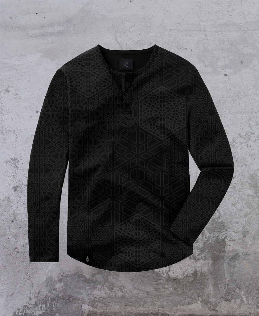 Black Hex Henley Screenprint Shirt by Corey Divine - Presale Ships August