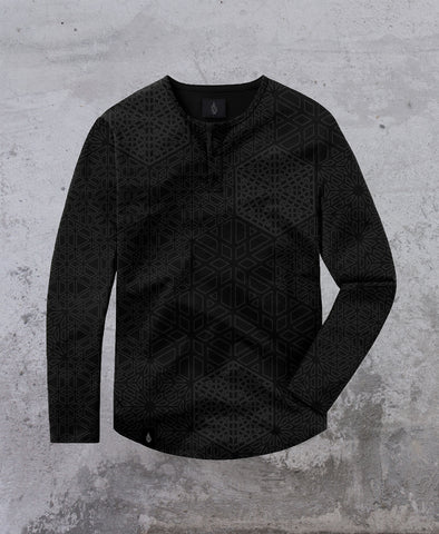 Black Hex Henley Screenprint Shirt by Corey Divine