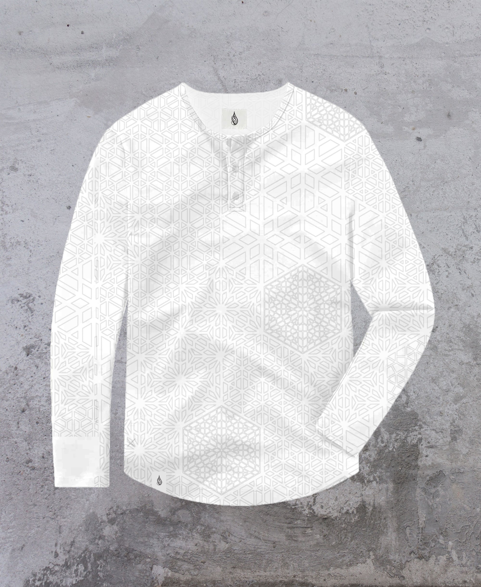 White Hex Henley Screenprint Shirt by Corey Divine - Presale Ships August