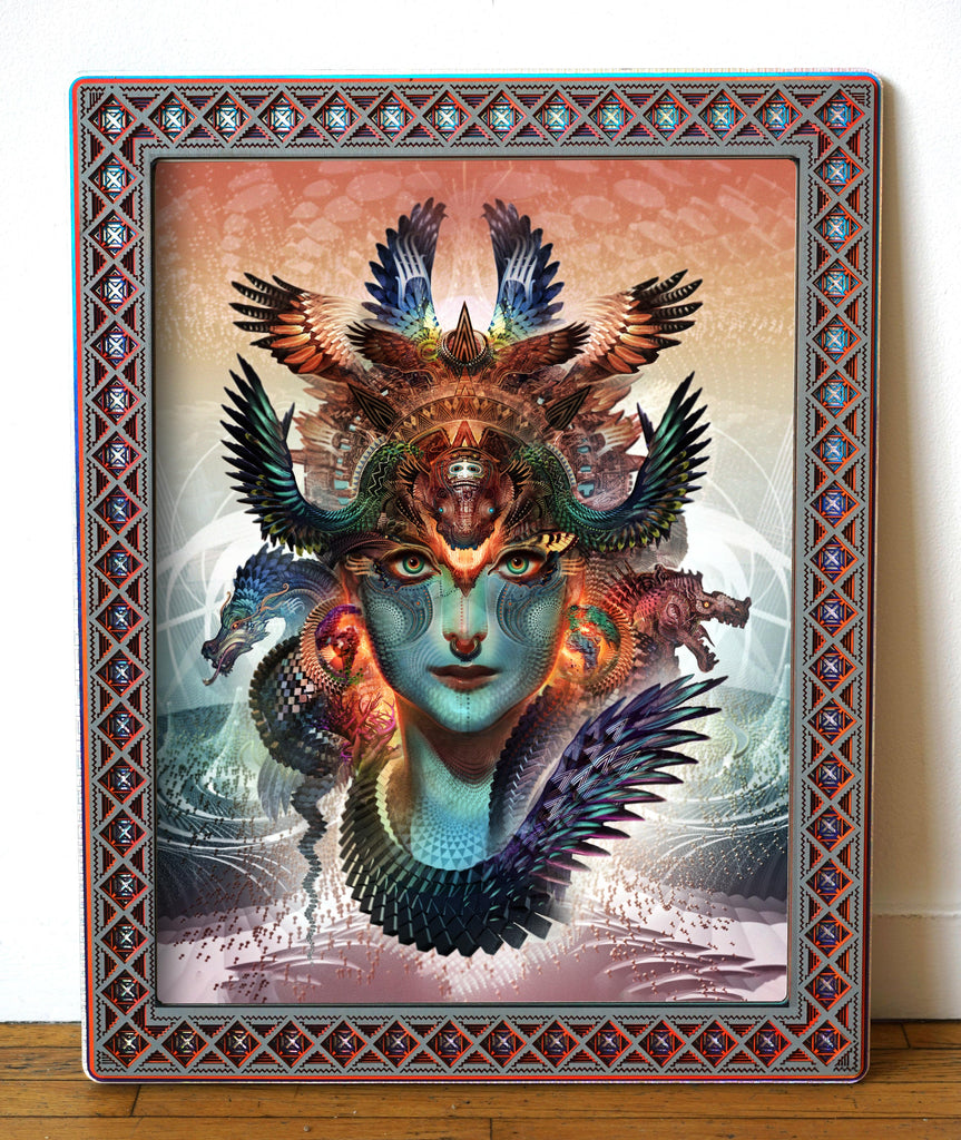 Dharma Dragon Print with Astral Prism Lasercut Frame by Android Jones