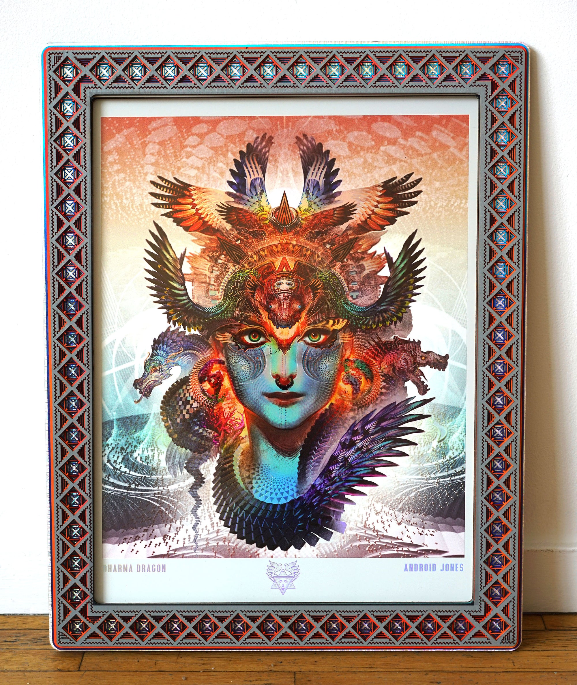 Dharma Dragon Holographic Print with Astral Prism Lasercut Frame by Android Jones