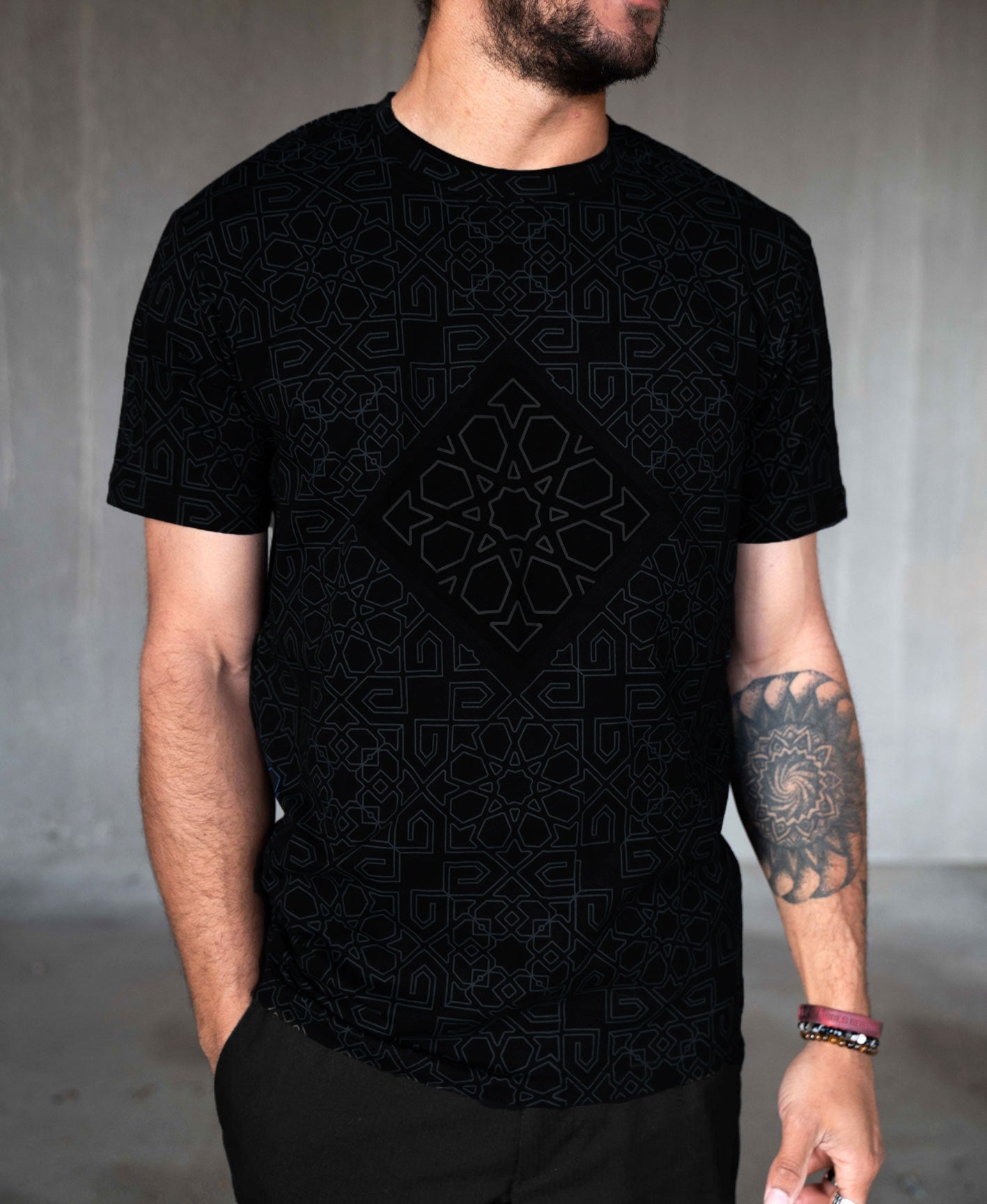 Quadratic Black Edition All Over Screenprint Tee by Threyda - Ships March