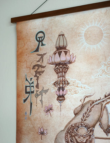 Temple Guardians Signed Hanging Scroll Print by Seth McMahon