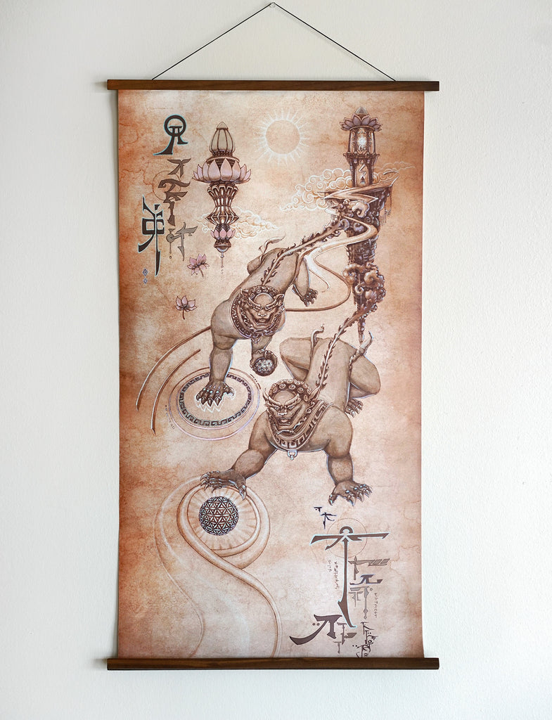 Temple Guardians Signed Hanging Scroll Print by Seth McMahon