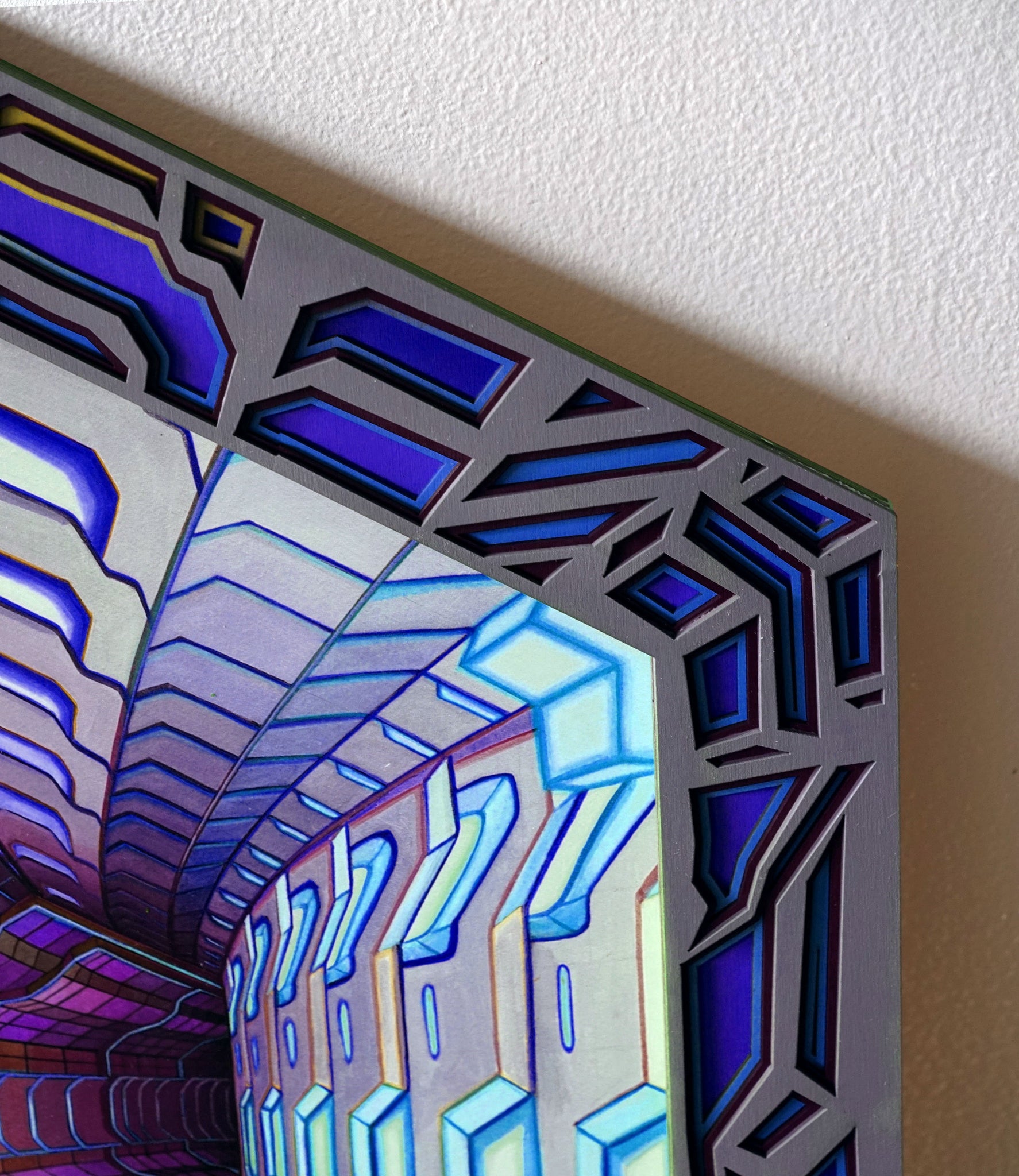 Trichrome Lasercut Framed Print by Jake Amason - Violet Edition