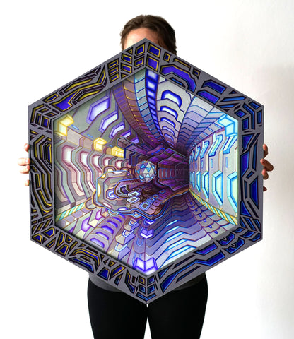 Trichrome Lasercut Framed Print by Jake Amason - Violet Edition