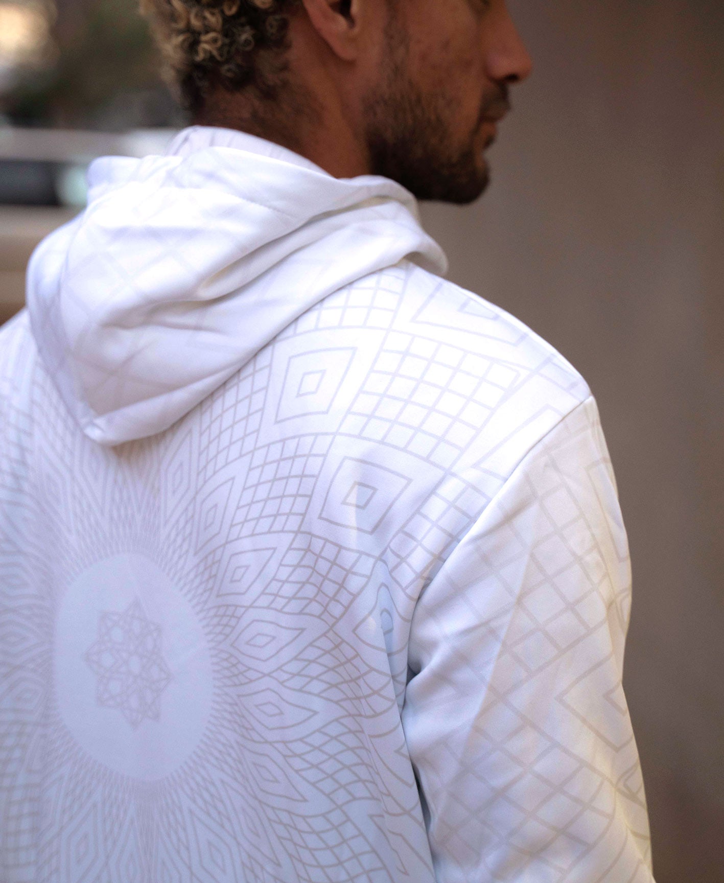 White Reactor Pullover Hoodie by Threyda