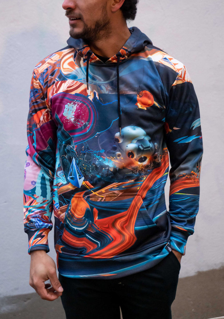 All-Over Print Sublimation Hooded Sweatshirt Polyester Pullover Hoodie  Black and Red