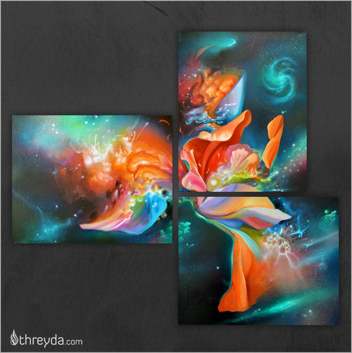 Blooming Odyssey Triptych by Brian Scott Hampton , Art Print - Brian Scott Hampton, Threyda