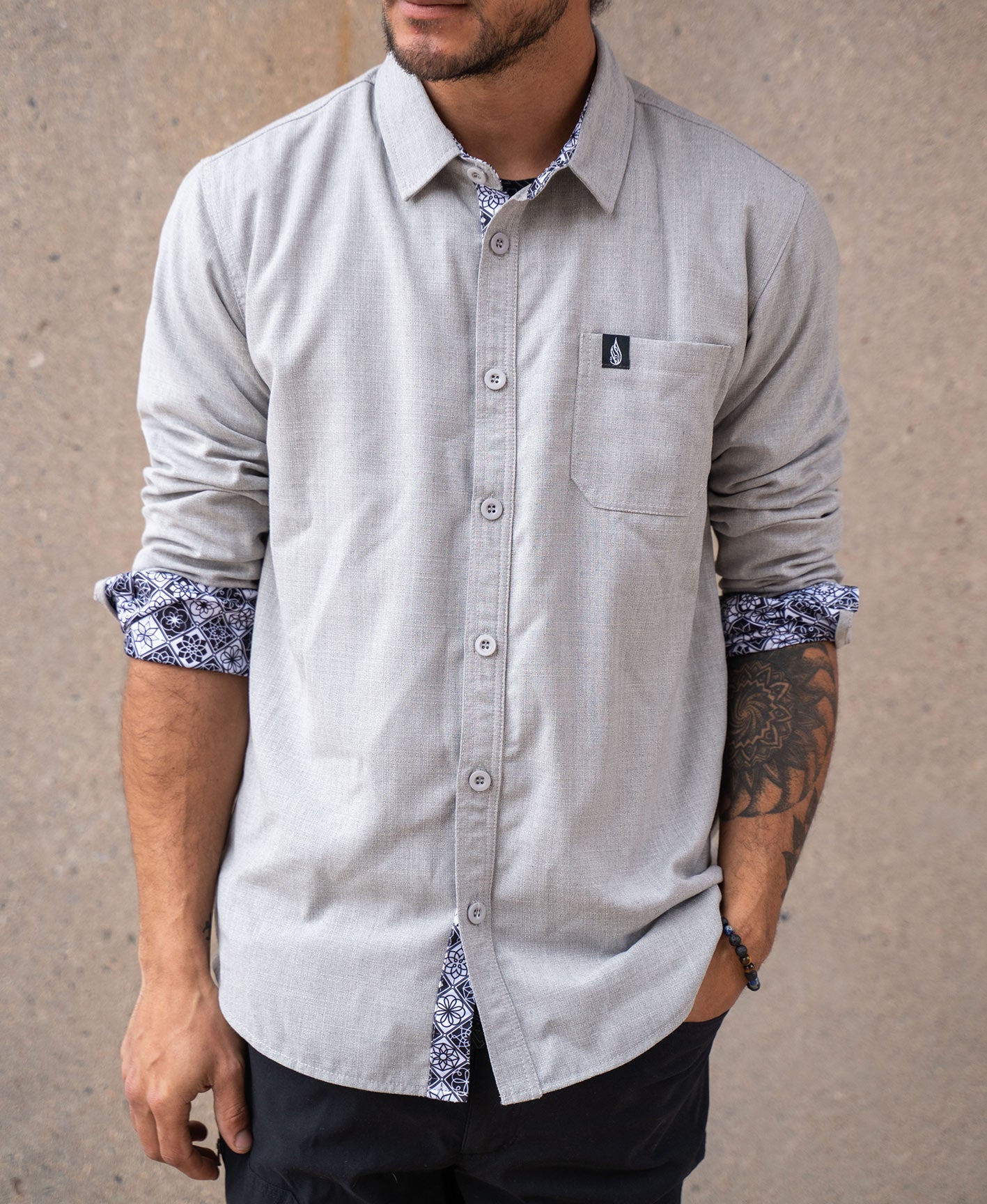 Mosaic Lined Button Down Shirt by Threyda