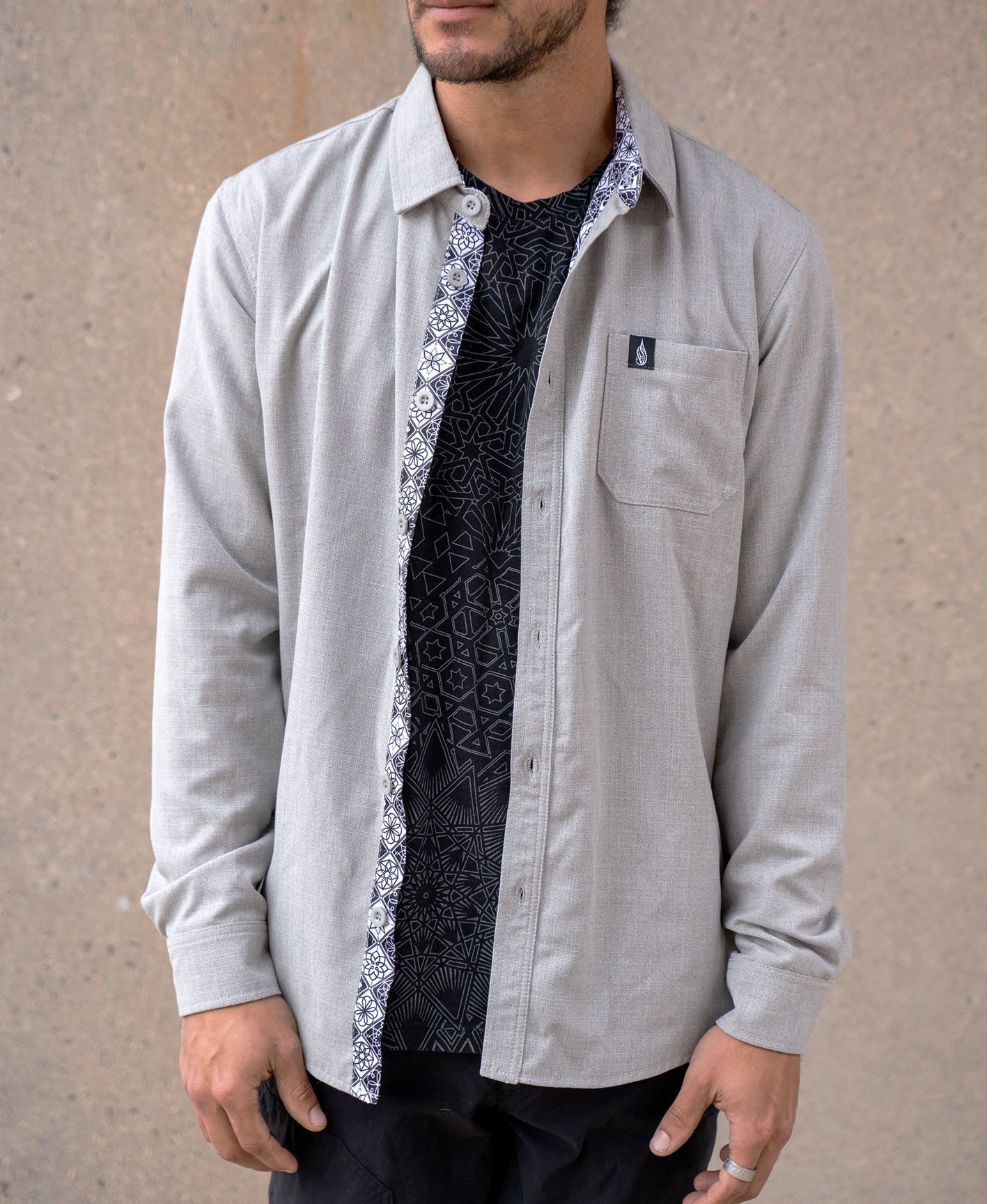 Mosaic Lined Button Down Shirt by Threyda