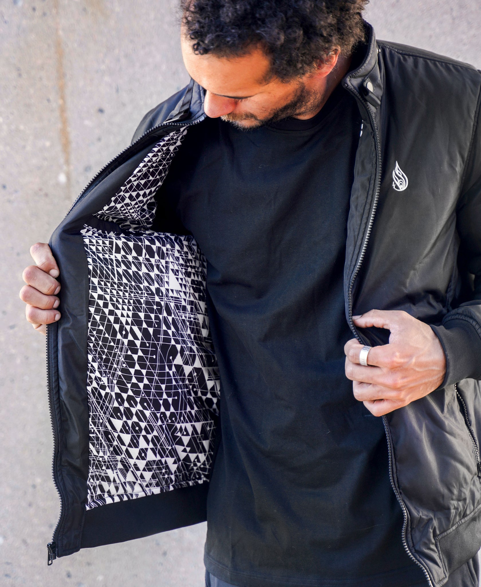 Attunement Funnel Neck Bomber Jacket by Kris Davidson