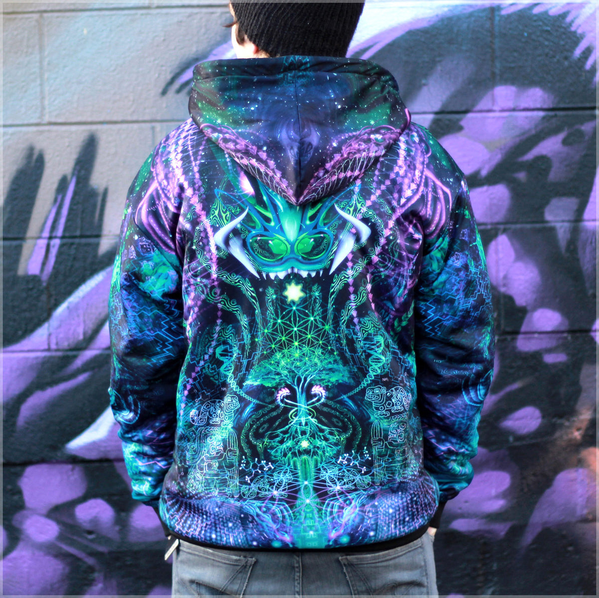 Huachuma Reversible Hoodie by Justin Totemical - Threyda Art and